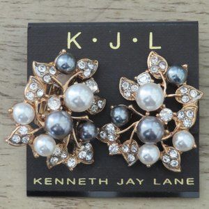 Kenneth Jay Lane Vintage Pearl & Crystal Clip-on Earrings